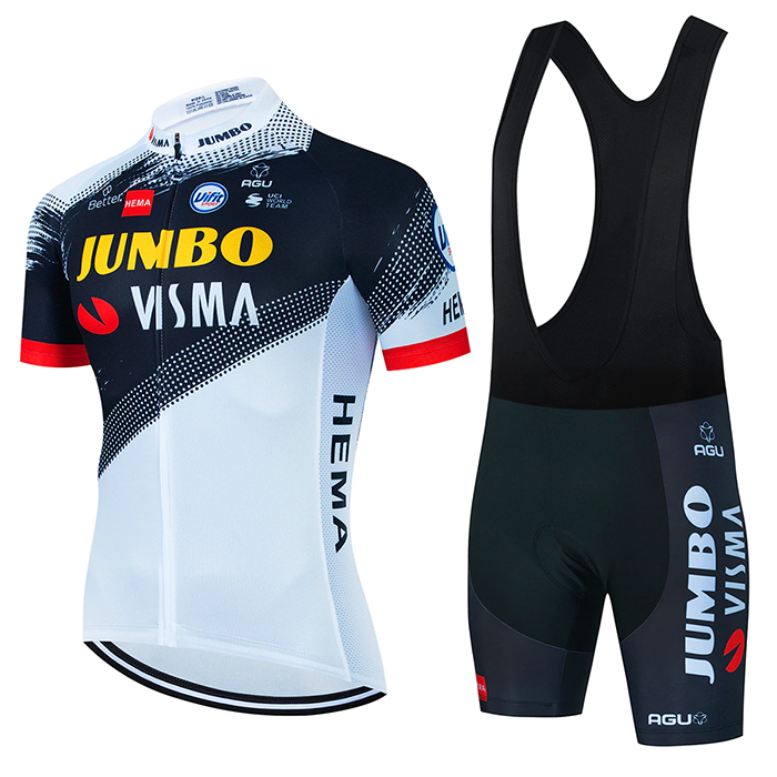 2022 Cycling Jersey Jumbo Visma White Black Short Sleeve and Biboiuj029